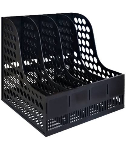 Tavă pentru hîrtie verticală, 4 secții, plastic, neagră